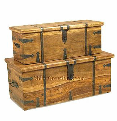 Indian Wooden Storage Trunks | Wooden Trunks for Sale | Sheesham Wooden Trunk from India | Wood ...